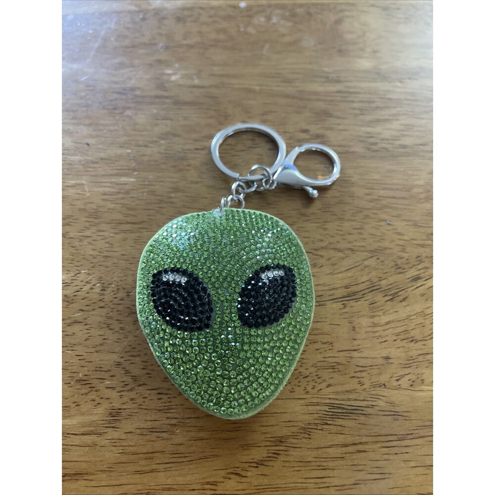 Extraterrestrial Crystal Bejeweled Keychain - Alien Head With Clip